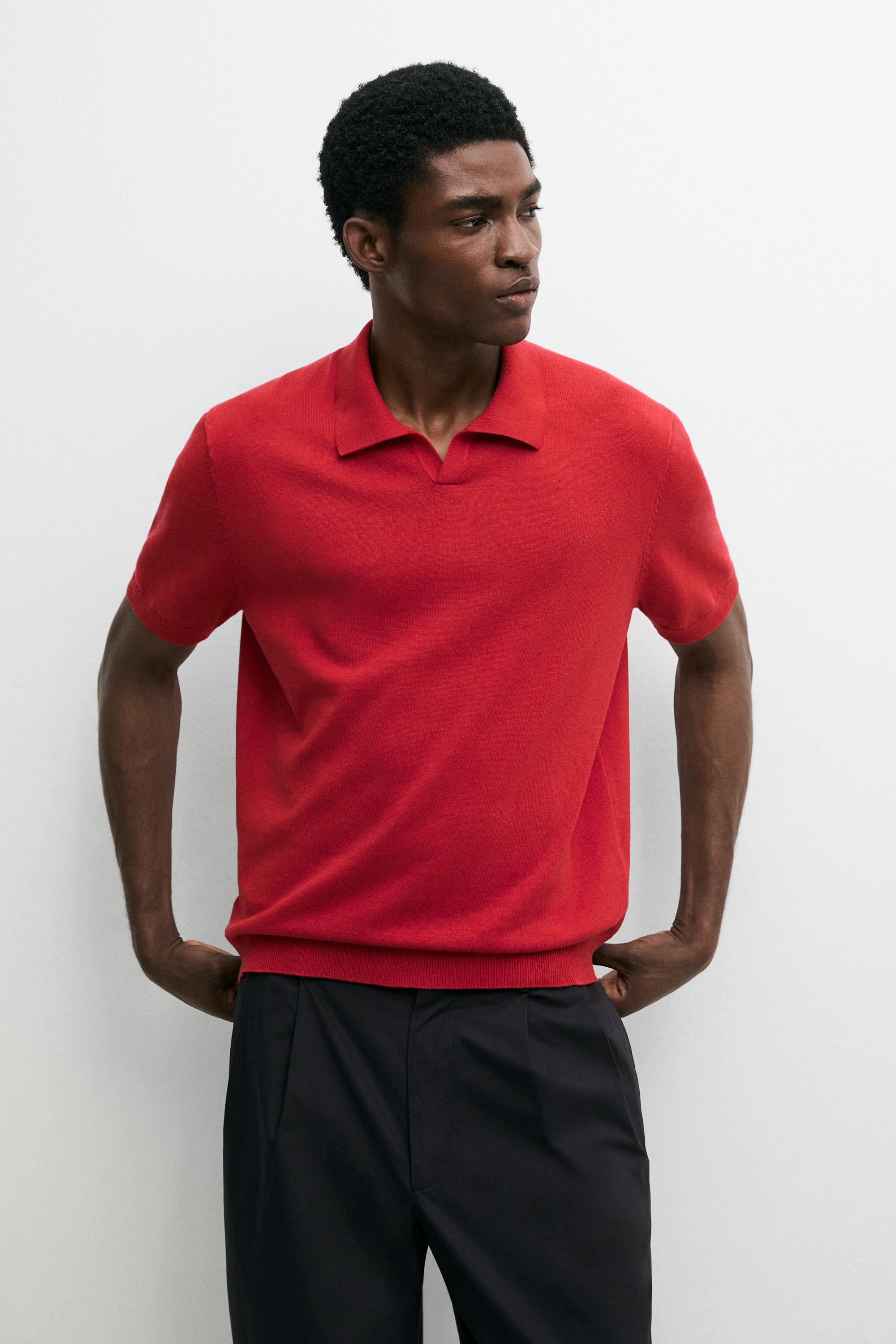 Cotton blend V-neck polo shirt